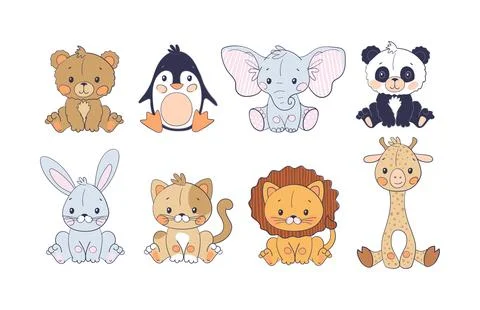 A set of cute jungle animals in a simple scandinavian design. Children s set of Stock Illustration
