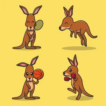 Set of cute kangaroo cartoon flat illustrations Stock Illustration