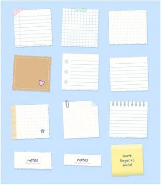Set of cute kawaii note paper and sticky notes Illustrazione stock