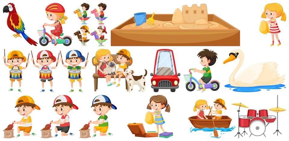 Set of cute kids and objects Ilustração Stock
