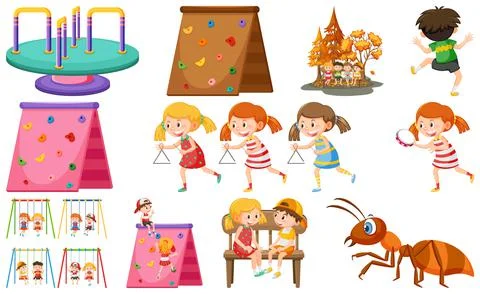 Set of cute kids and objects Ilustração Stock