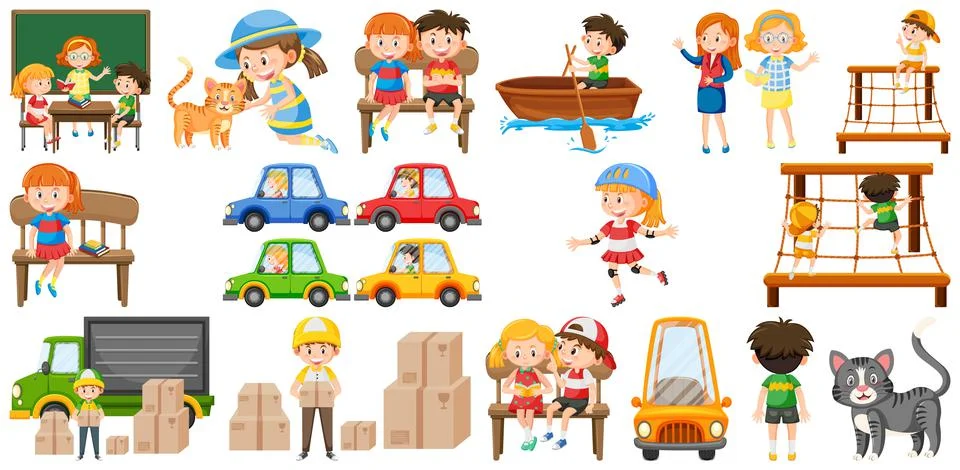 Set of cute kids and objects Ilustração Stock