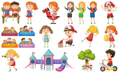 Set of cute kids and objects Ilustração Stock