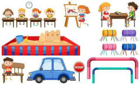 Set of cute kids and objects Ilustração Stock