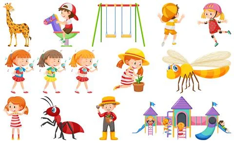 Set of cute kids and objects Ilustração Stock