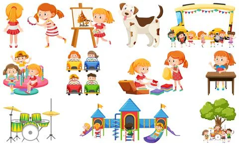 Set of cute kids and objects Ilustração Stock