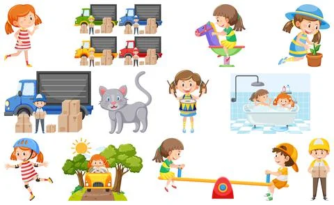 Set of cute kids and objects Ilustração Stock