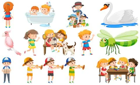 Set of cute kids and objects Ilustração Stock