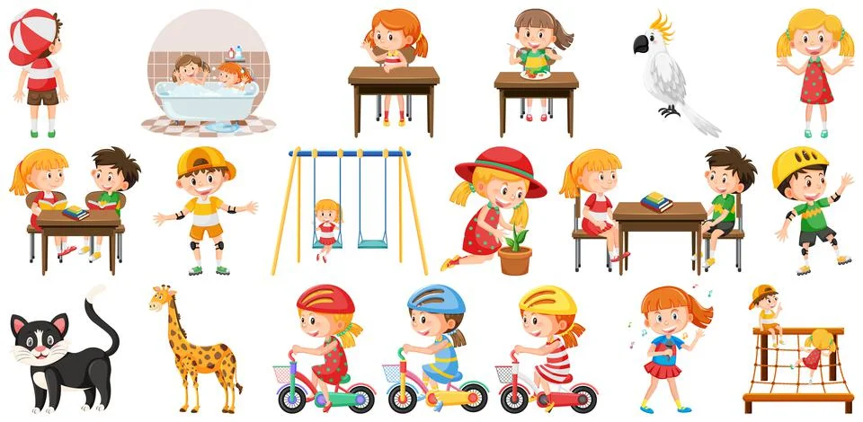 Set of cute kids and objects Ilustração Stock