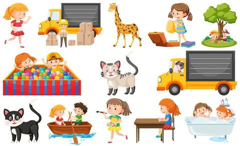 Set of cute kids and objects Ilustração Stock