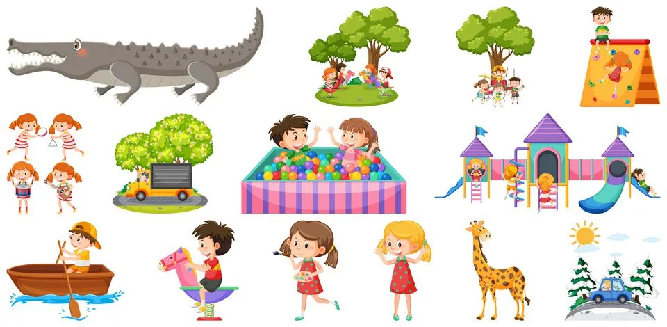 Set of cute kids and objects Ilustração Stock