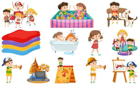 Set of cute kids and objects Ilustração Stock