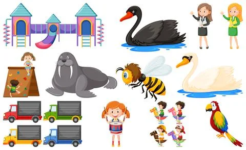 Set of cute kids and objects Ilustración de archivo