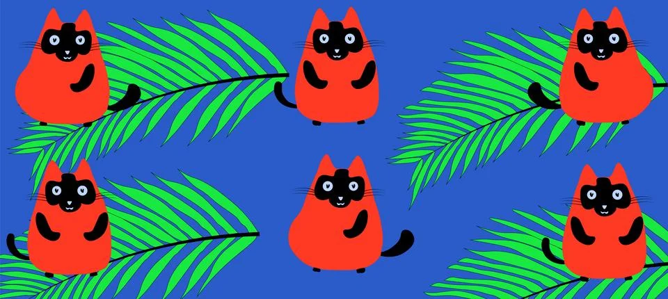 Set of Cute kitty cat vector orange catset with cat breeds, toys cartoon palm Stock Illustration