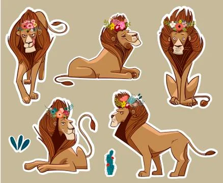Set with cute lions Stock Illustration