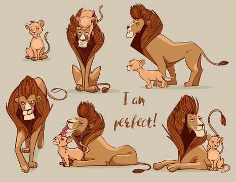Set with cute lions Stock Illustration