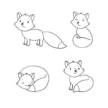 Set of cute little fox. Stock Illustration