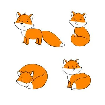Set of cute little fox. Stock Illustration