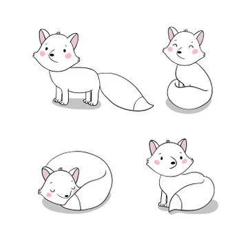Set of cute little fox. Stock Illustration