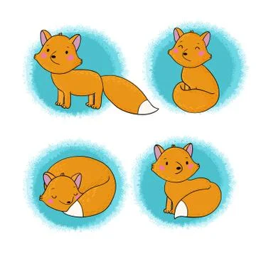 Set of cute little fox Stock Illustration
