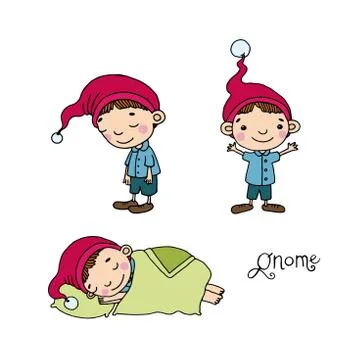 A set of cute little gnomes Stock Illustration