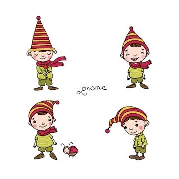 A set of cute little gnomes Stock Illustration