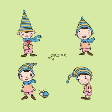 A set of cute little gnomes Stock Illustration