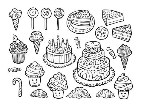 Set of cute monochrome sweets. Set of cute monochrome sweets isolated on w... Stock Photos