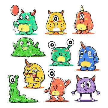 Set of cute monster character hand-drawn vector collection 库存插图
