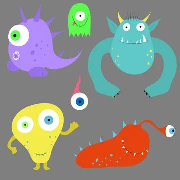 Set of cute monsters. Vector cartoon illustrations. Isolated objects. Stock Illustration
