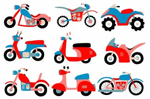 Set of cute motorcycle . vector illustration Stock Illustration