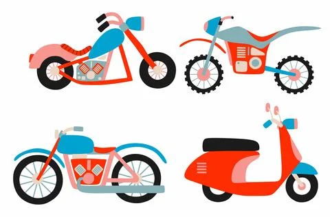 Set of cute motorcycle . vector illustration Stock Illustration