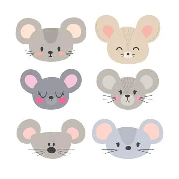 Set of cute mouses. Funny doodle animals. Little mouse in cartoon style Stock Illustration