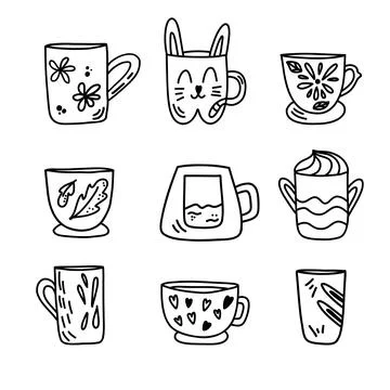 Set of cute mug in doodle style Illustrazione stock