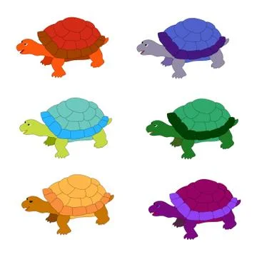 Set of cute multicolored turtles isolated on white background. Stock Illustration
