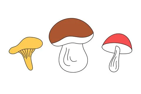 Set of cute mushrooms in vector doodle style, isolated. Stock Illustration