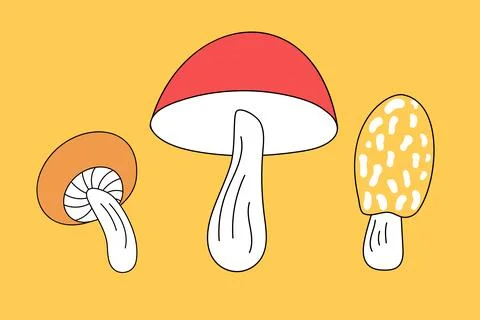 Set of cute mushrooms in vector doodle style, isolated. Stock Illustration