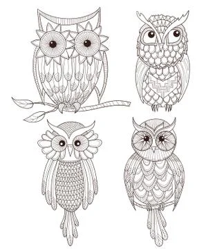 Set of cute owls. Stock Illustration
