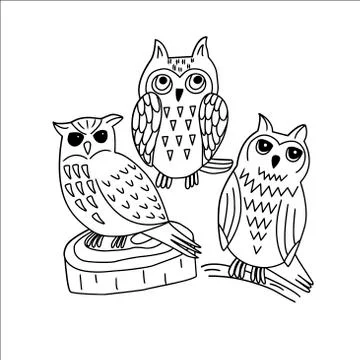 Set of cute owls in vector graphics on a white background. For making prints on Stock Illustration