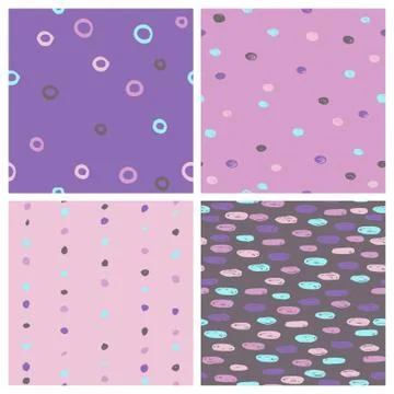 Set of cute paint drops seamless patterns. Stock Illustration
