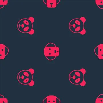 Set Cute panda face and Dog on seamless pattern. Vector Stock Illustration