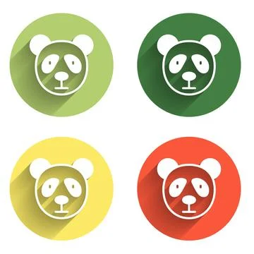 Set Cute panda face icon isolated with long shadow background. Animal symbo.. Stock Illustration
