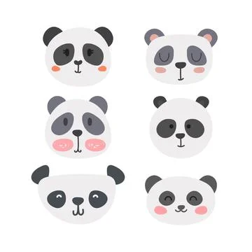 Set of cute pandas. Funny doodle animals. Little panda in cartoon style Stock Illustration