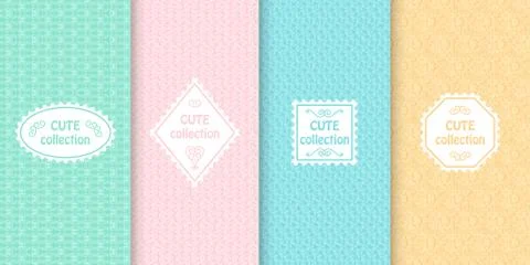 Set of cute pastel seamless patterns with frames. Abstract geometric background Stock Illustration