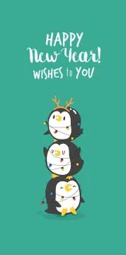 Set of cute penguins. Vector illustration Stock Illustration