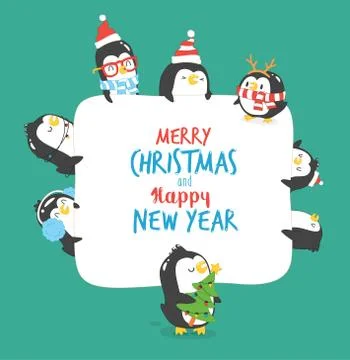 Set of cute penguins. Vector illustration Stock Illustration