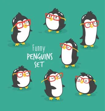 Set of cute penguins. Vector illustration Stock Illustration