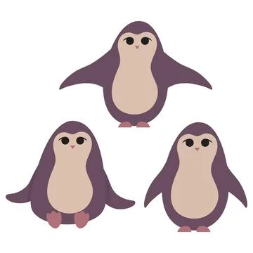 A set of cute penguins. Vector illustration isolated on white background. Stock Illustration
