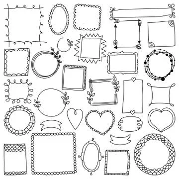 Set of cute picture frames in doodle style. Stock Illustration