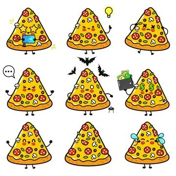 Set of cute pizza slice characters Ilustração Stock